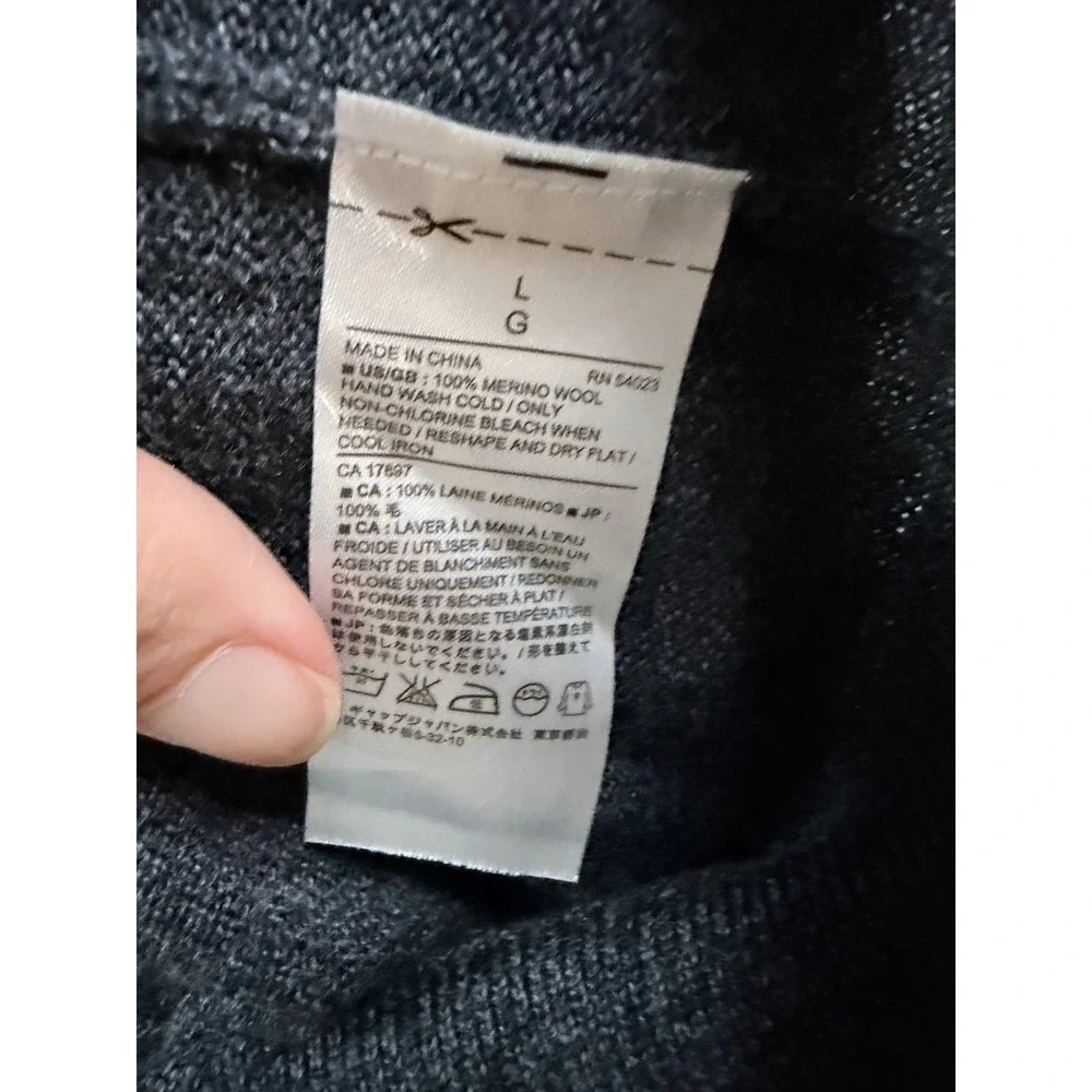 Banana Republic V-Neck Sweater Men Large Gray Excellent Merino Wool Pullover